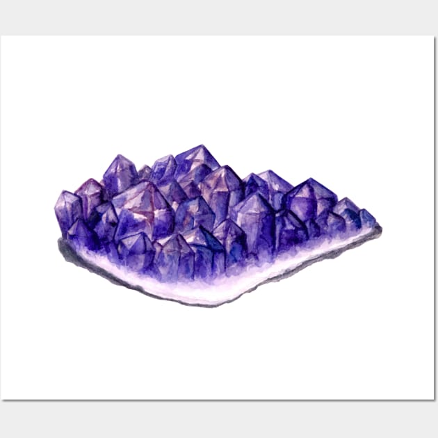 Watercolor Amethyst Cluster Wall Art by Kraina